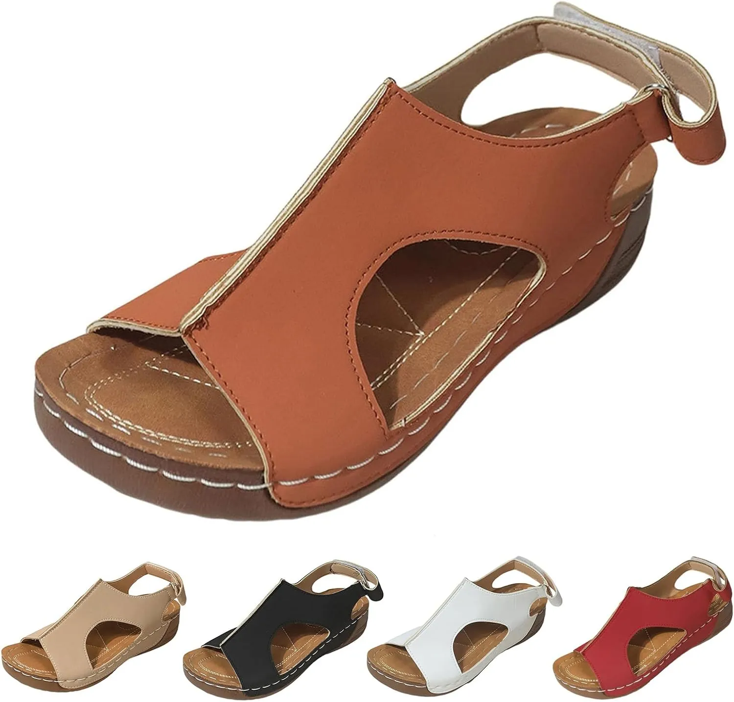 Wedge Sandals for Women Comfortable Orthopedic Platform Buckle Ankle Strap Arch Support Slip on Dressy Summer Leather Sandals
