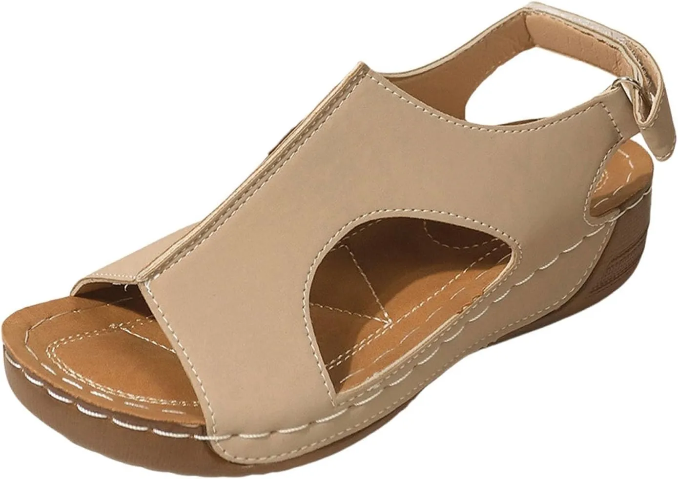Wedge Sandals for Women Comfortable Orthopedic Platform Buckle Ankle Strap Arch Support Slip on Dressy Summer Leather Sandals