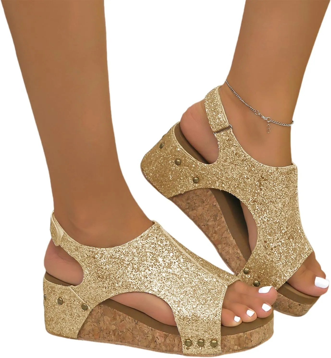 Wedge Sandals for Women Orthopedic Open Toe Wedge Platform Sandal Dressy Strap Ankle Strap Buckle Sandals