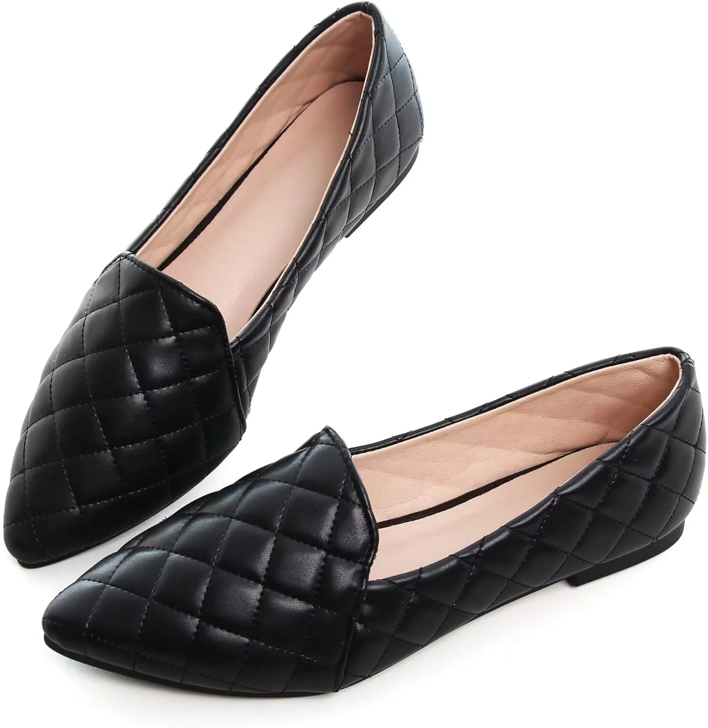 WENJIAZHIZHI Ballet Flats for Women Comfortable Women's Flats Memory Foam Slip on Pointed Toe Flats Shoes Women Solid