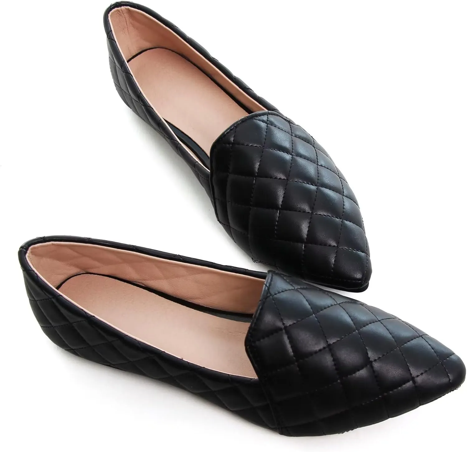 WENJIAZHIZHI Ballet Flats for Women Comfortable Women's Flats Memory Foam Slip on Pointed Toe Flats Shoes Women Solid