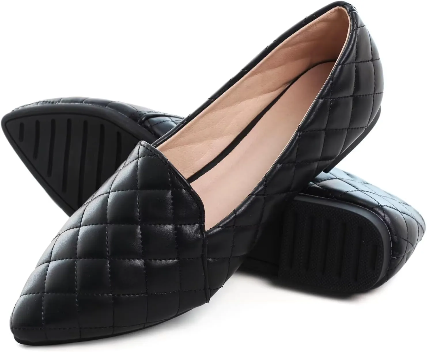 WENJIAZHIZHI Ballet Flats for Women Comfortable Women's Flats Memory Foam Slip on Pointed Toe Flats Shoes Women Solid