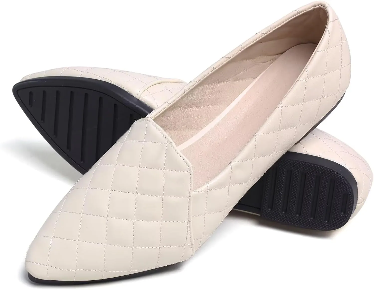 WENJIAZHIZHI Ballet Flats for Women Comfortable Women's Flats Memory Foam Slip on Pointed Toe Flats Shoes Women Solid