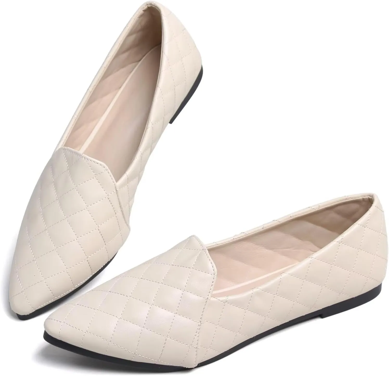 WENJIAZHIZHI Ballet Flats for Women Comfortable Women's Flats Memory Foam Slip on Pointed Toe Flats Shoes Women Solid