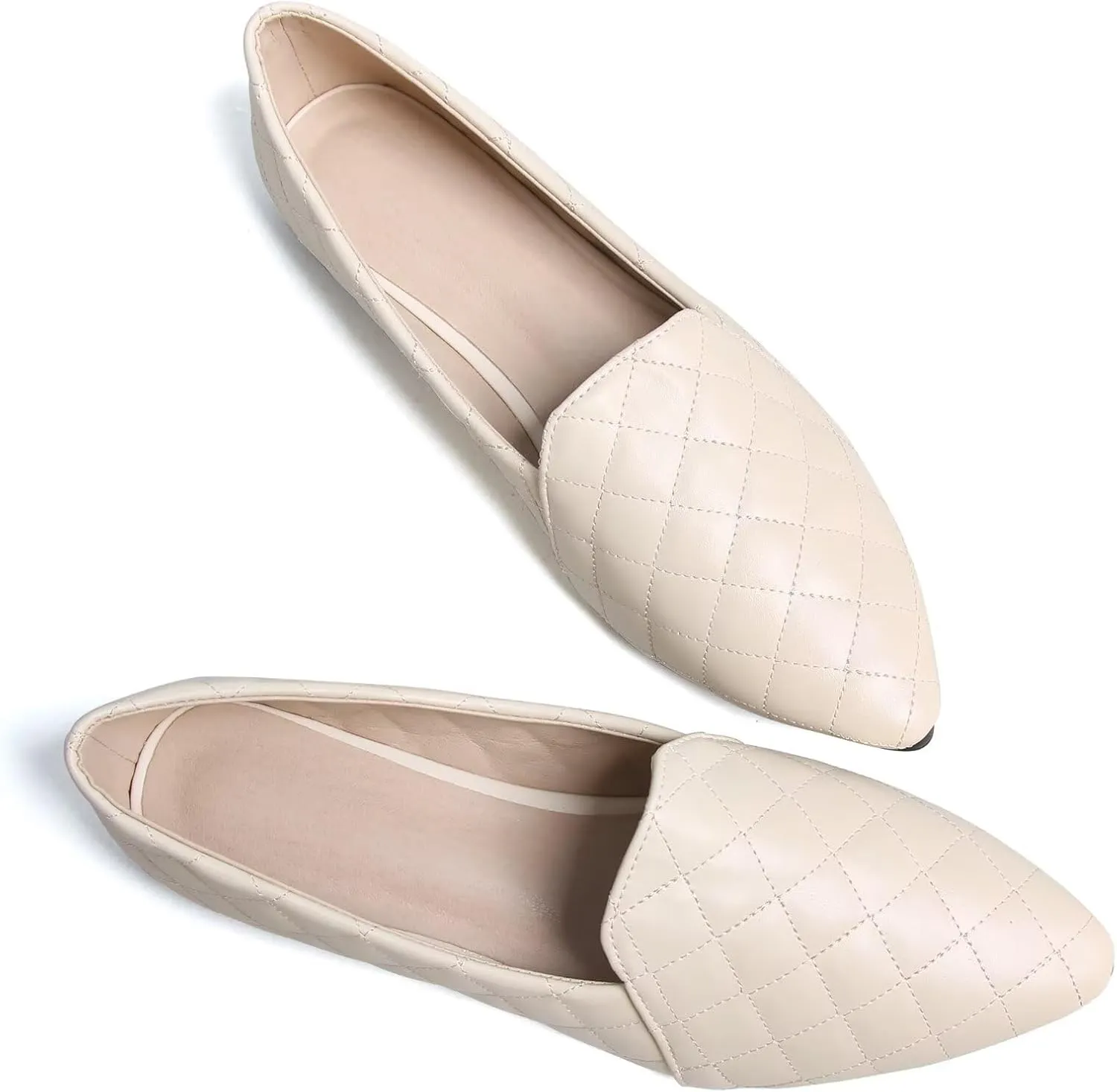 WENJIAZHIZHI Ballet Flats for Women Comfortable Women's Flats Memory Foam Slip on Pointed Toe Flats Shoes Women Solid