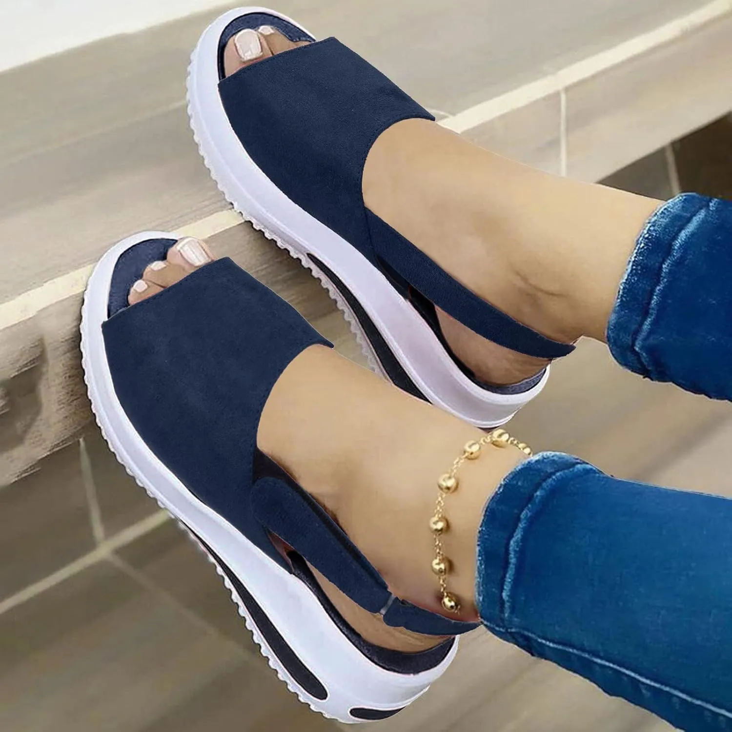 Wide Width Platform Wedge Sandals for Women Summer Heels Dressy Open Toe Buckle Ankle Strap Flip Flops Walking Strappy Slip on Shoes 2025 Beach Fashion