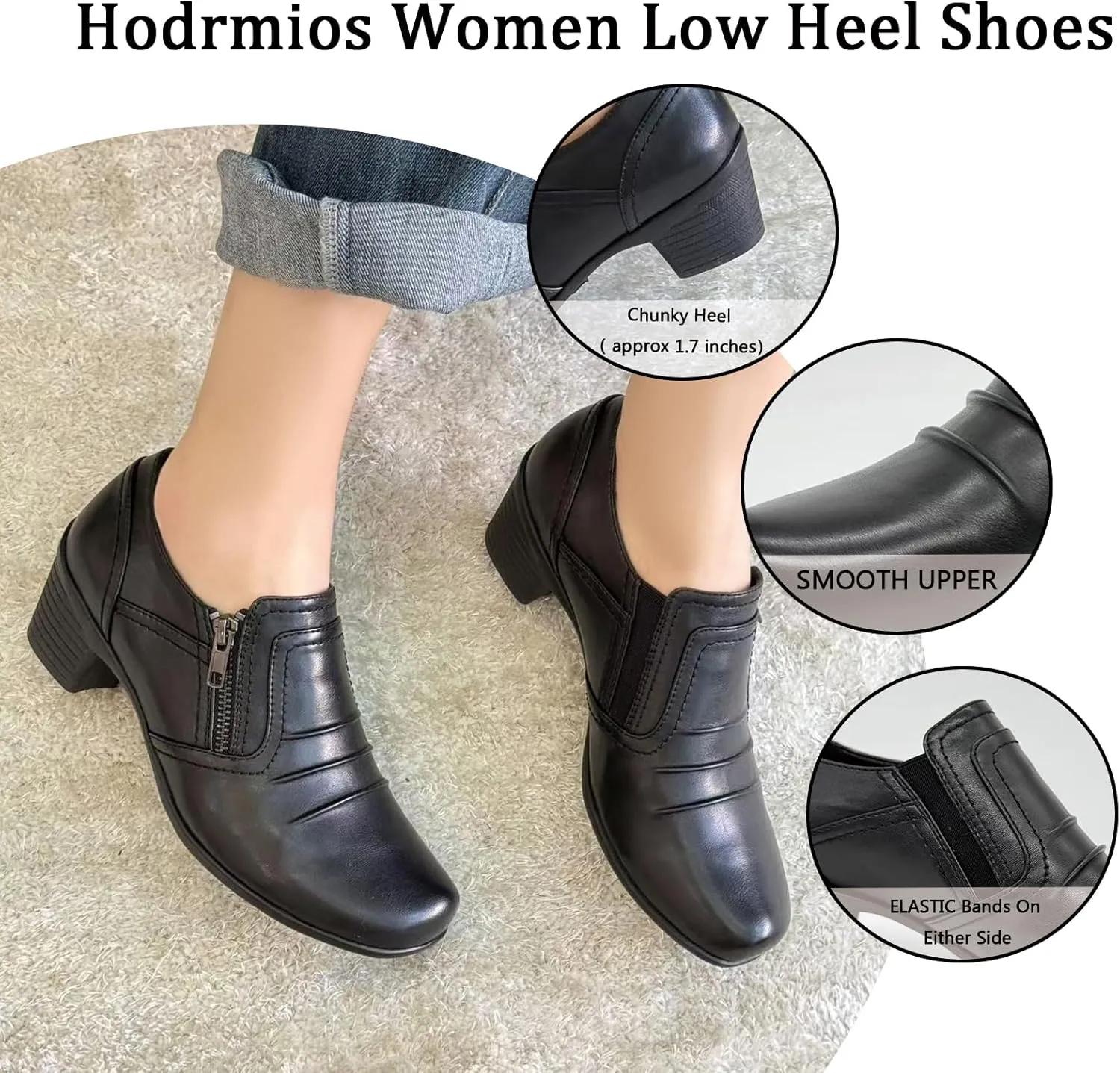 Women Dressy Shoes Low Chunky Block Heels Slip-On Office Business Work Pumps Loafers & Slip-ons