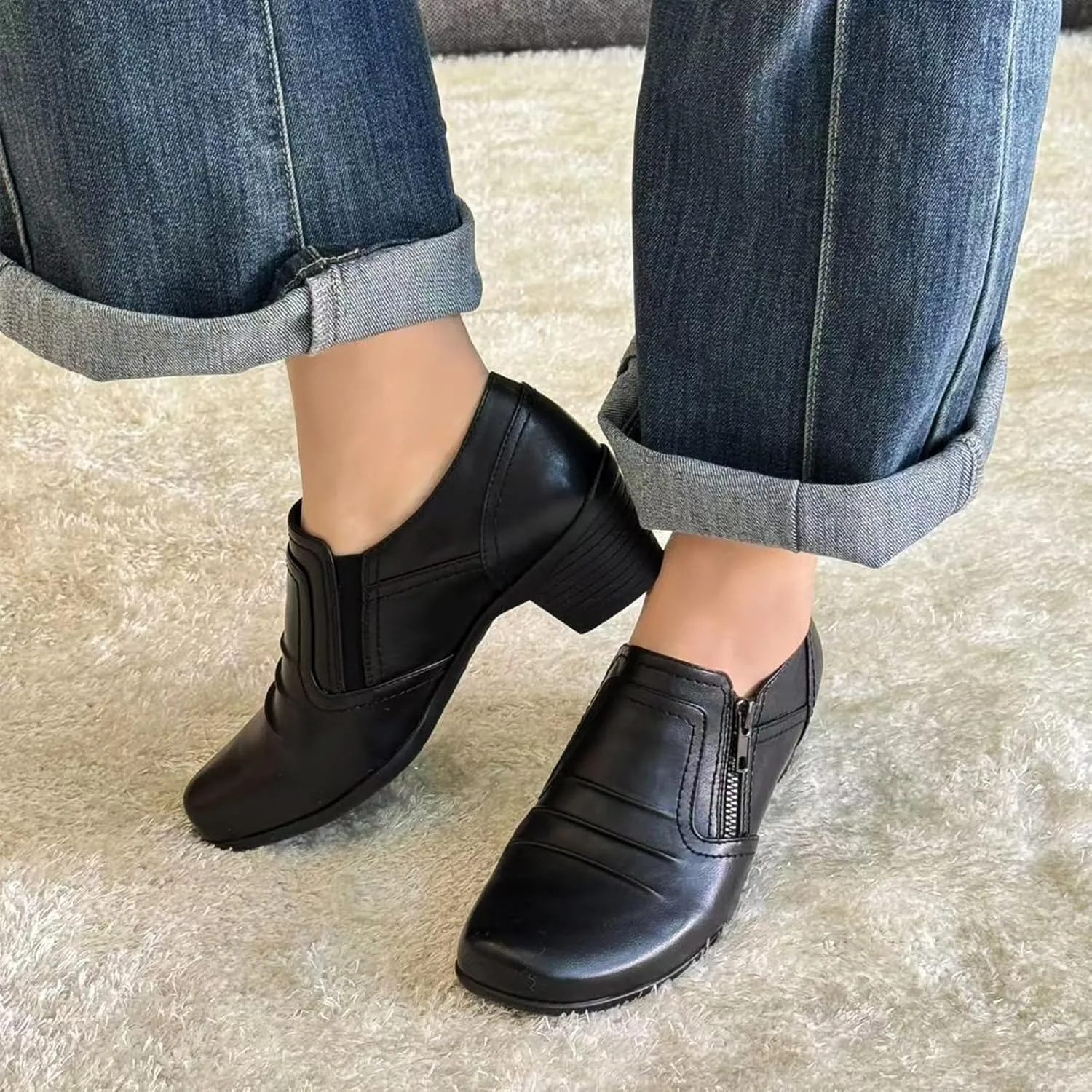 Women Dressy Shoes Low Chunky Block Heels Slip-On Office Business Work Pumps Loafers & Slip-ons