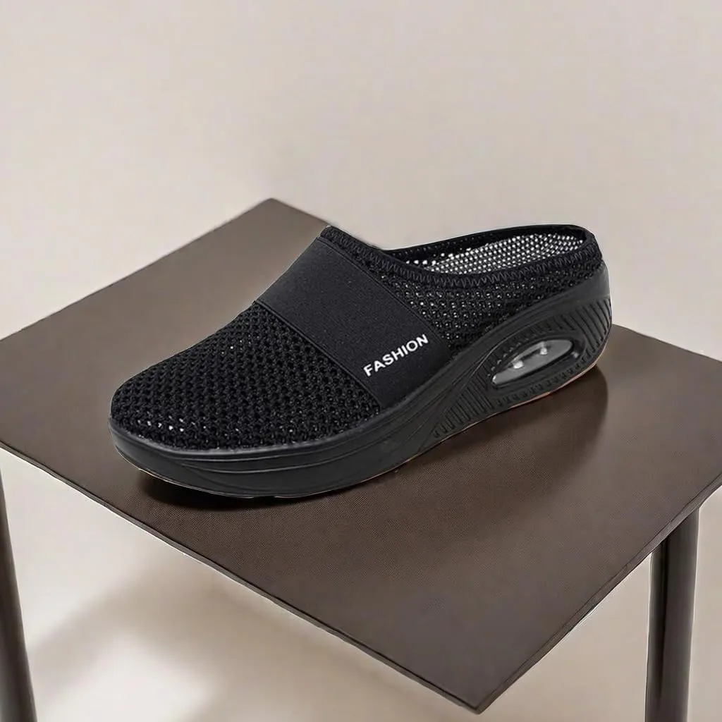 Women's Air Cushion Slip-on Orthopedic Mule Shoes Mesh Diabetic Shoes Arch-Support Wedge Platform Slipper