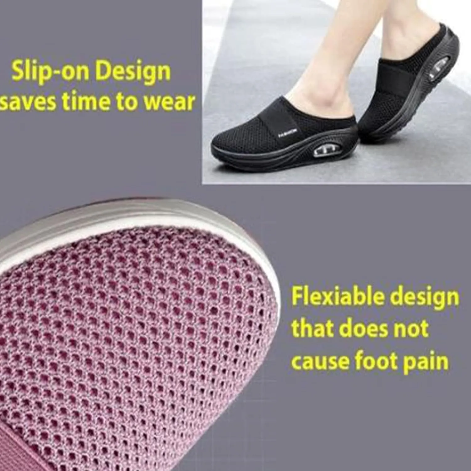 Women's Air Cushion Slip-on Orthopedic Mule Shoes Mesh Diabetic Shoes Arch-Support Wedge Platform Slipper