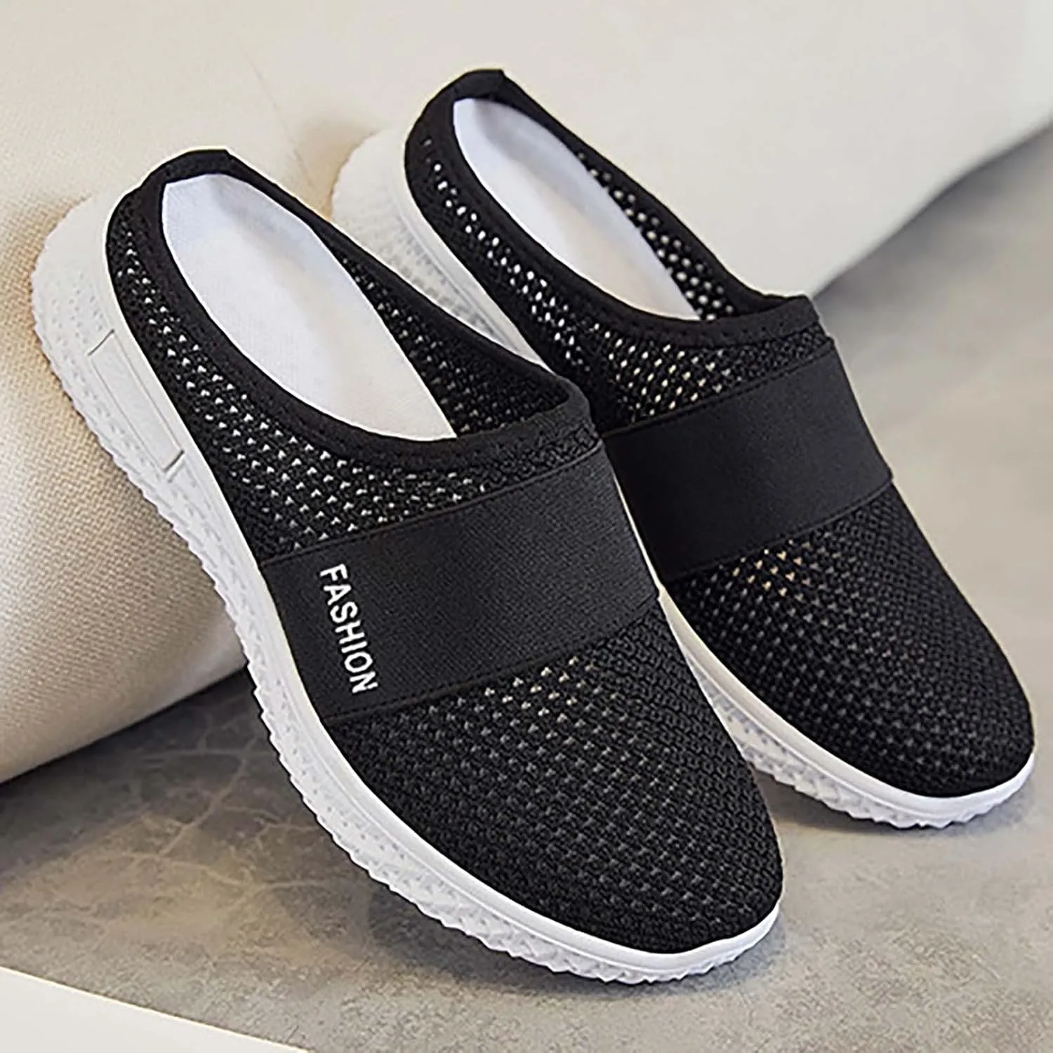 Womens Backless Sneakers Mesh Slip-on Mule Shoes Tennis Shoes Womens Loafers Ladies Shoes Casual Wedge Sneakers Black Tennis Shoe Loafers Casual Slip On