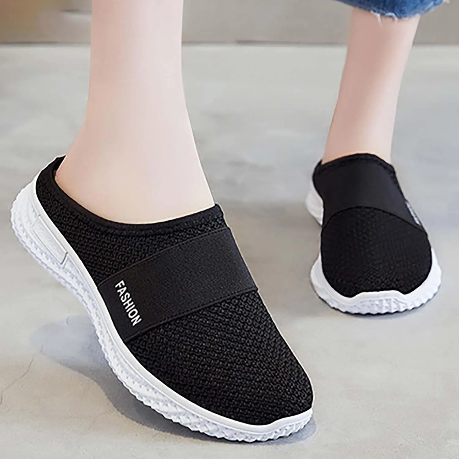 Womens Backless Sneakers Mesh Slip-on Mule Shoes Tennis Shoes Womens Loafers Ladies Shoes Casual Wedge Sneakers Black Tennis Shoe Loafers Casual Slip On