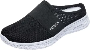 Womens Backless Sneakers Mesh Slip-on Mule Shoes Tennis Shoes Womens Loafers Ladies Shoes Casual Wedge Sneakers Black Tennis Shoe Loafers Casual Slip On