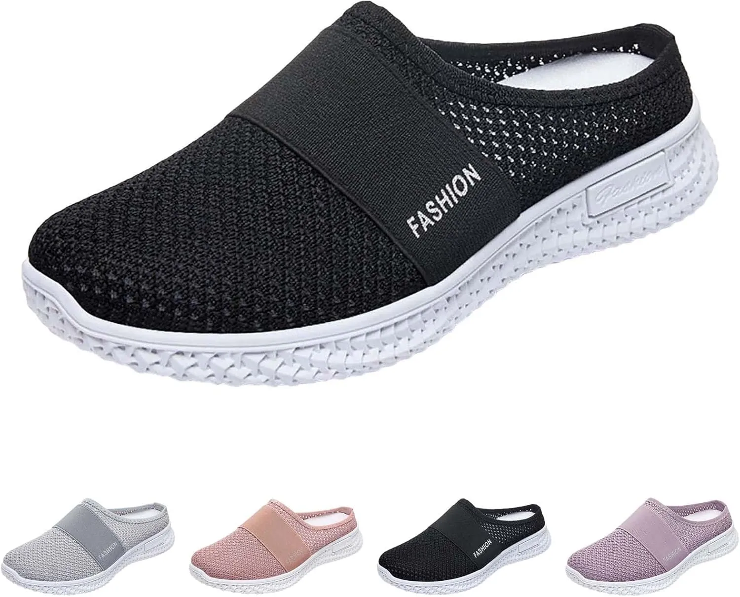 Womens Backless Sneakers Mesh Slip-on Mule Shoes Tennis Shoes Womens Loafers Ladies Shoes Casual Wedge Sneakers Black Tennis Shoe Loafers Casual Slip On