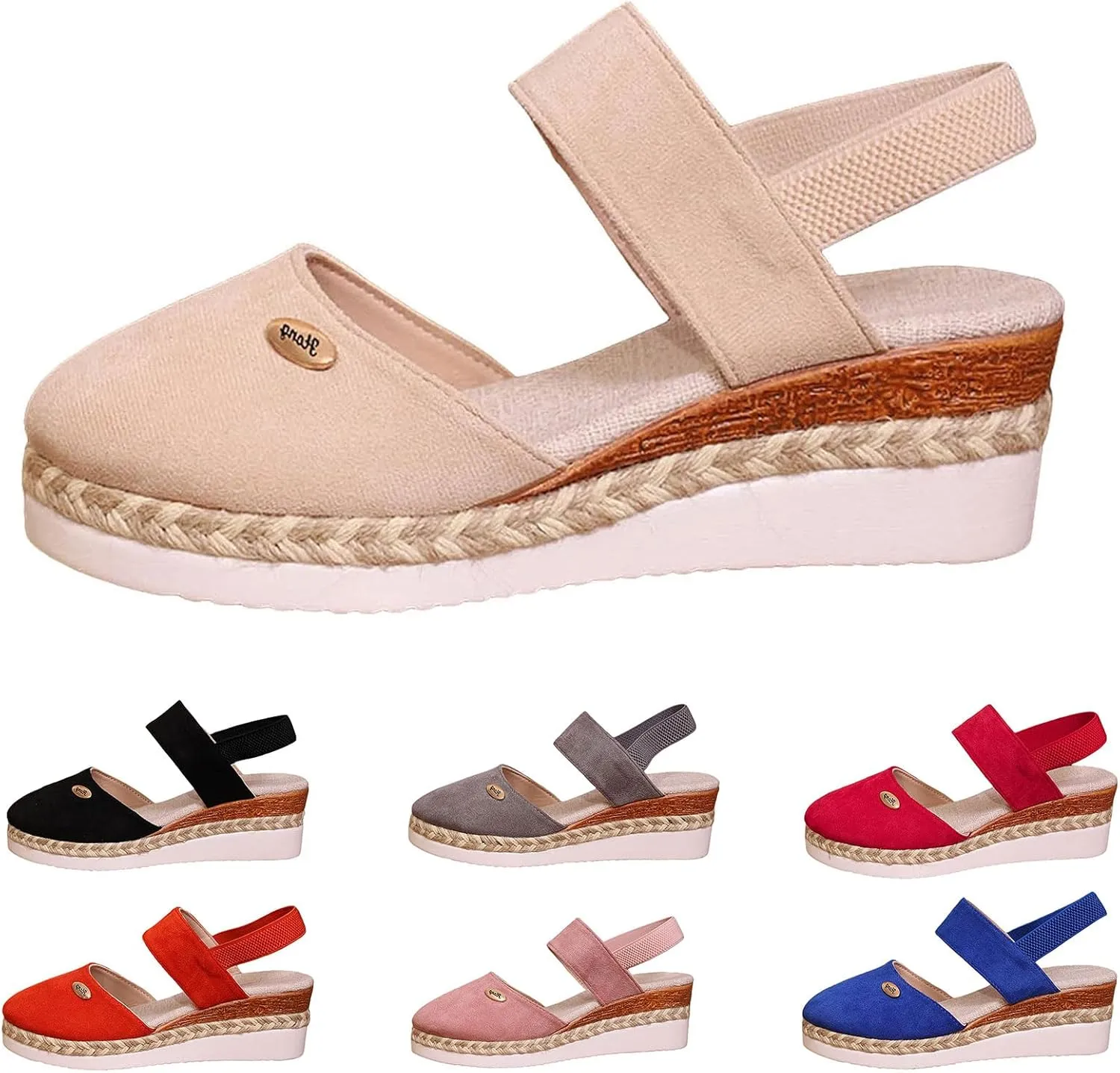 Women's Closed Toe Elastic Ankle Strap Espadrilles Wedge Sandals Dressy Summer Platform Beach Shoes