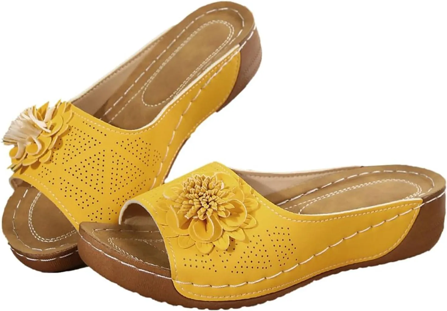 Womens Comfort Wedge Slide Sandals Open Toe Heel Non-Slip Orthopedic Shoes Arch Support Comfortable Flower Sandals Casual Beach Walking Breathable Shoes