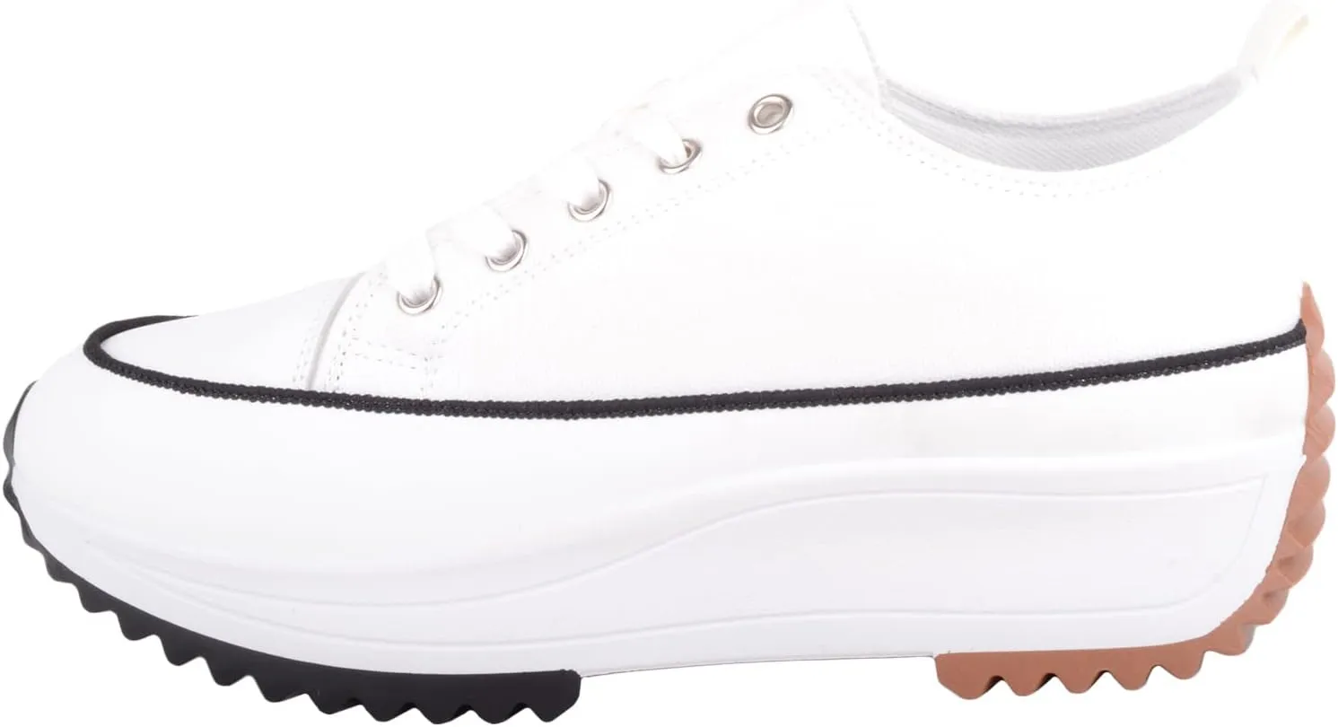 Womens Easy Lace Up Low Top Canvas Chunky Sole Trainers Sneakers