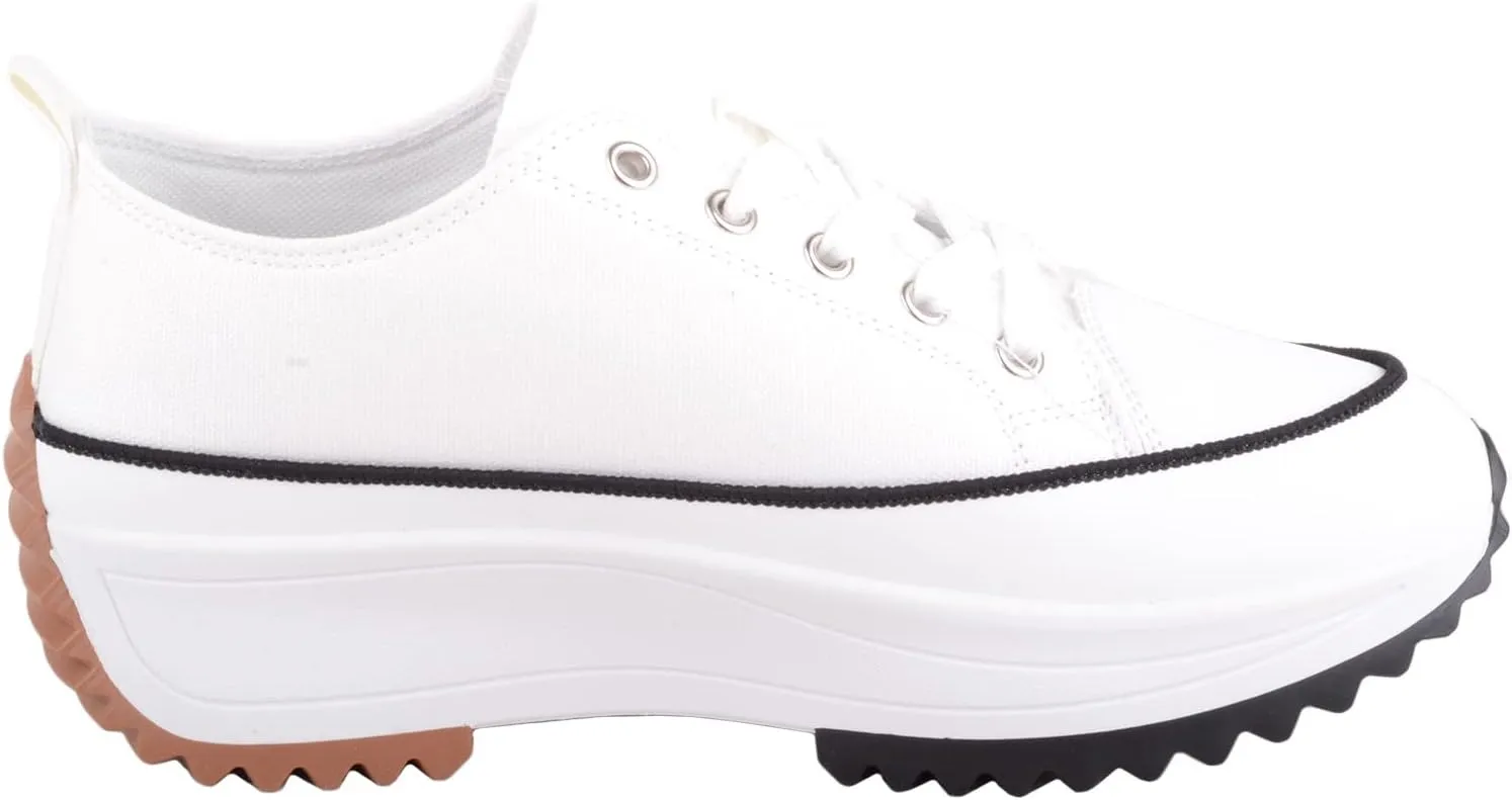 Womens Easy Lace Up Low Top Canvas Chunky Sole Trainers Sneakers