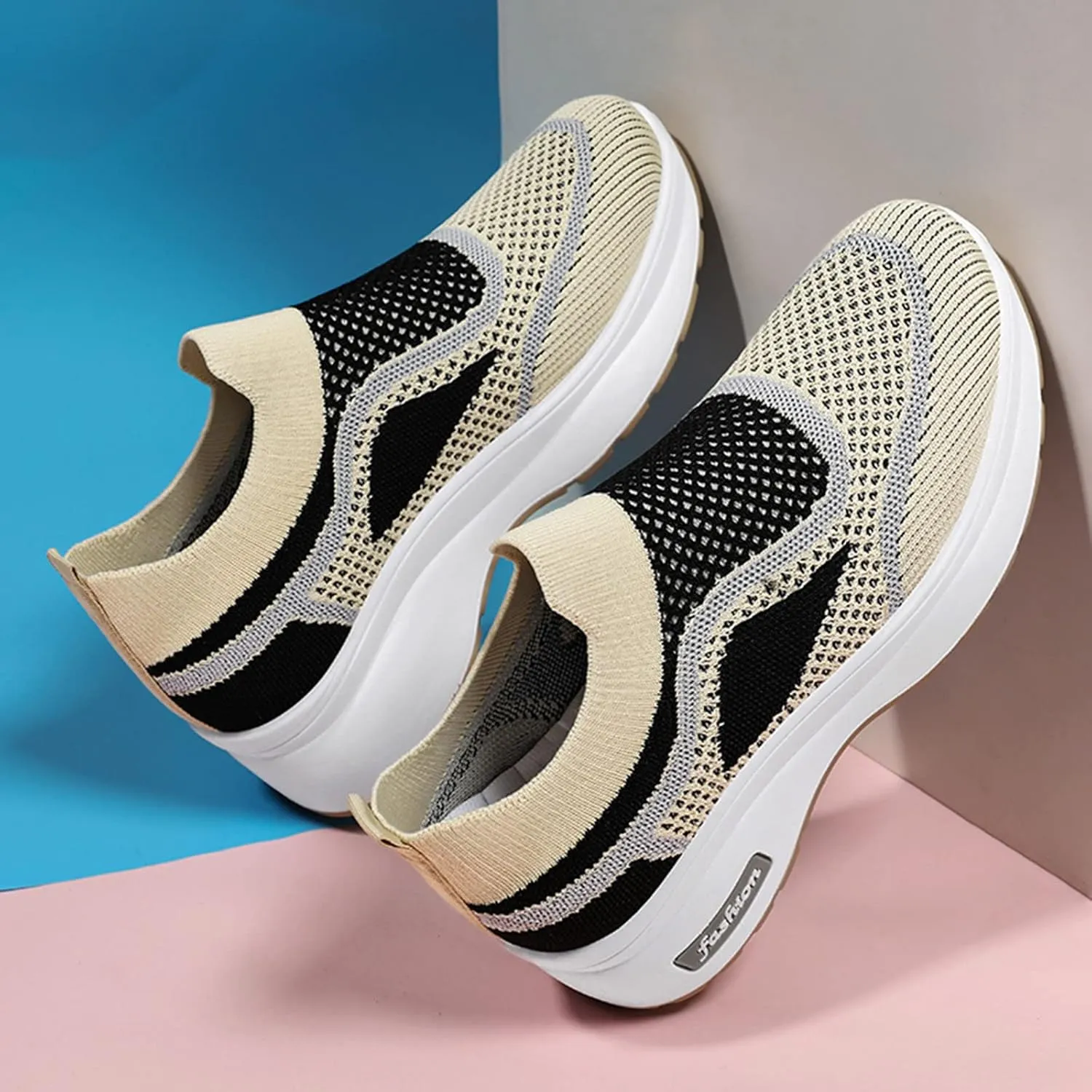 Womens Elastic Slip On Shoes Casual Comfortable Walking Sneakers Lightweight Canvas Flats Non Slip Loafers