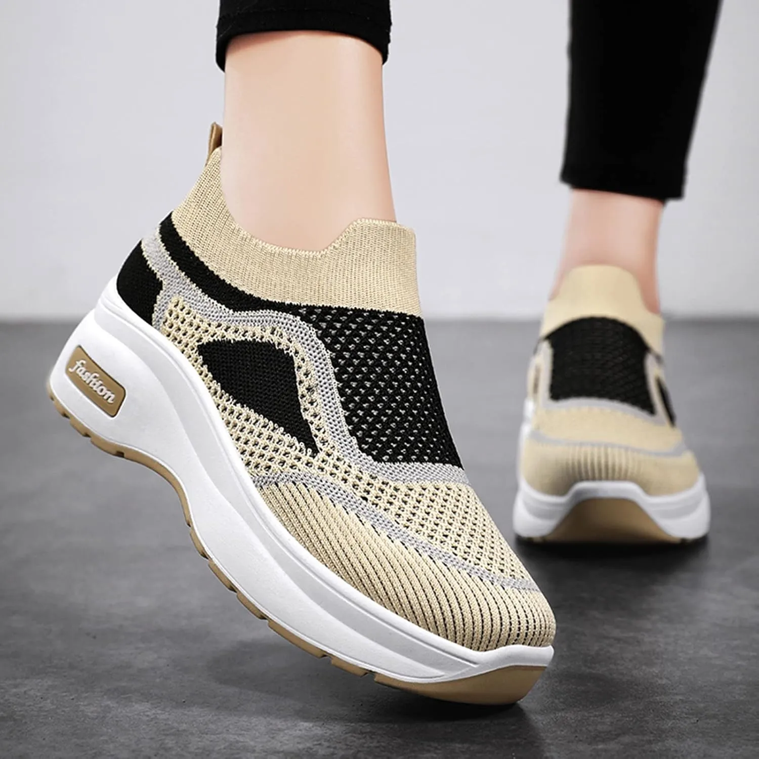Womens Elastic Slip On Shoes Casual Comfortable Walking Sneakers Lightweight Canvas Flats Non Slip Loafers