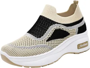 Womens Elastic Slip On Shoes Casual Comfortable Walking Sneakers Lightweight Canvas Flats Non Slip Loafers