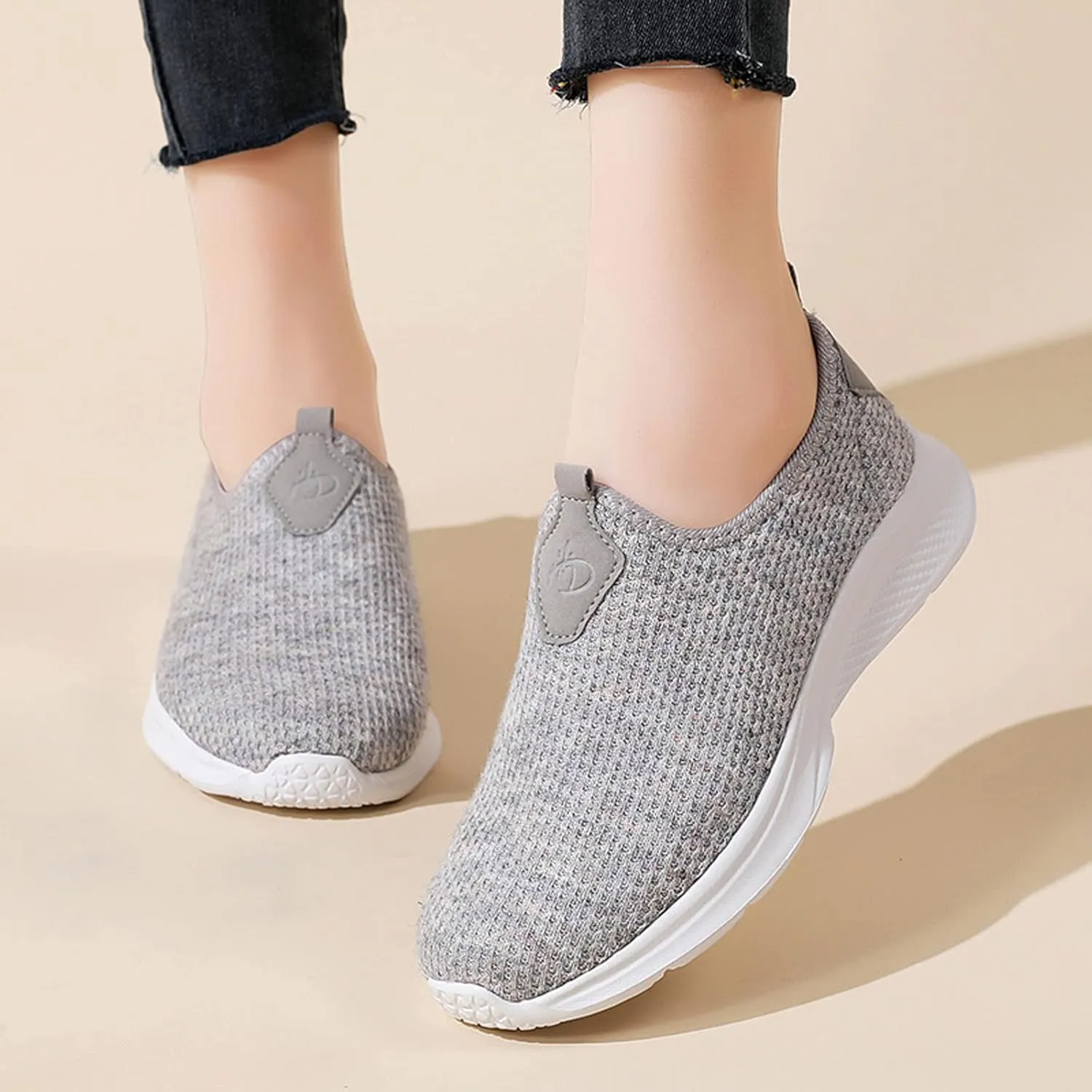 Womens Flat Slip On Sneakers Casual Walking Shoes Lightweight Canvas Comfortable Elastic Non Slip Loafers