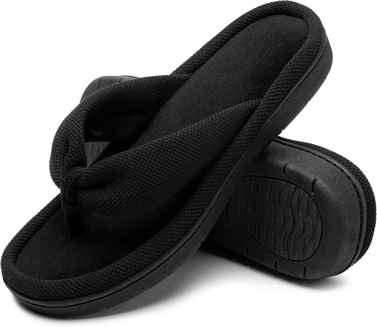 Women's Flip Flops Soft Memory Foam Thong Slippers Anti-Skid Slip Ons Comfy Indoor House Slide Shoes (Black, 11)