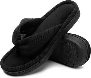Women's Flip Flops Soft Memory Foam Thong Slippers Anti-Skid Slip Ons Comfy Indoor House Slide Shoes (Black, 7)