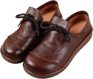 Women's Genuine Leather Slip-Ons Loafers Classic Wide Round Toe Soft Bottom Business Office Formal Loafers Lightweight Non-Slip Nurse Mom Walking Shoes