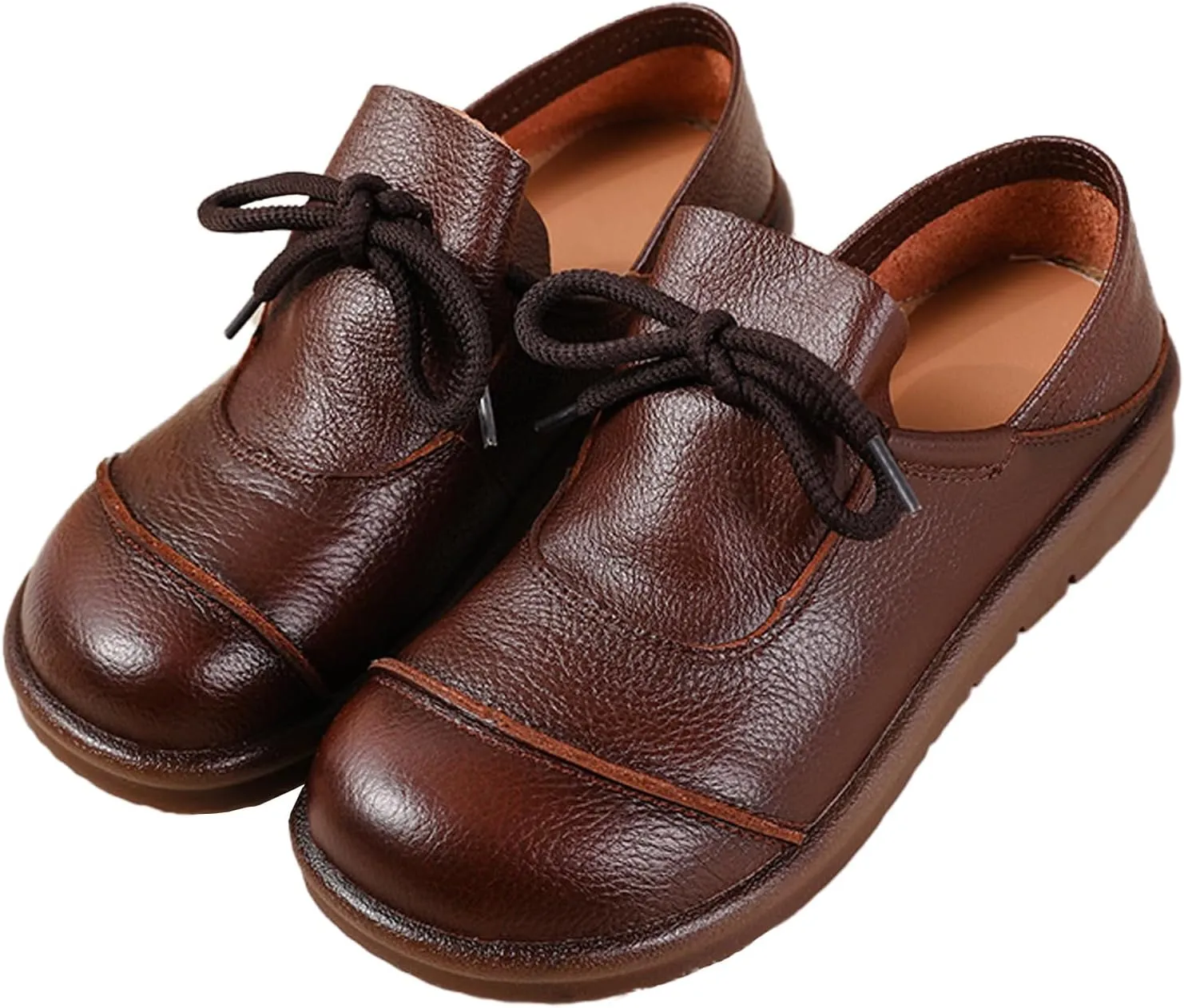 Women's Genuine Leather Slip-Ons Loafers Classic Wide Round Toe Soft Bottom Business Office Formal Loafers Lightweight Non-Slip Nurse Mom Walking Shoes
