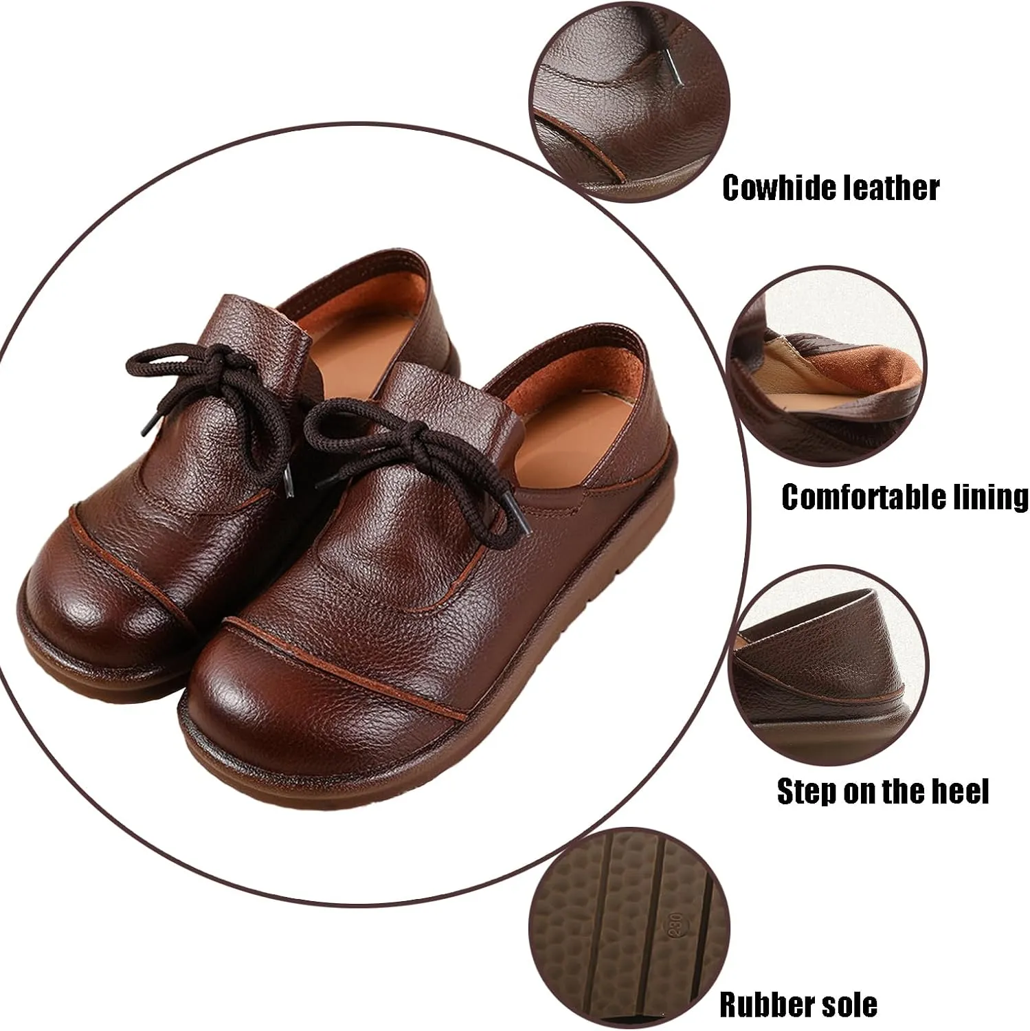 Women's Genuine Leather Slip-Ons Loafers Classic Wide Round Toe Soft Bottom Business Office Formal Loafers Lightweight Non-Slip Nurse Mom Walking Shoes