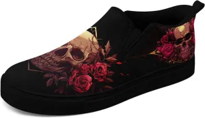Women's Gothic Skull Slip Ons Sneakers Elastic Canvas Casual Loafers Rock &Punk Low Top Walking Shoes for Men