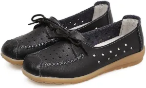 Women's Leather Classic Wedge Moccasins Slip-Ons Casual Walking Driving Cutout Breathable Soft Sole Shoes