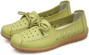 Women's Leather Classic Wedge Moccasins Slip-Ons Casual Walking Driving Cutout Breathable Soft Sole Shoes