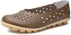 Women's Leather Flats Shoes Slip-Ons Casual Walking Driving Loafers Breathable Cutout