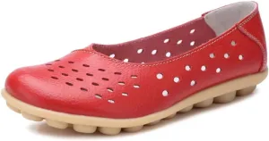 Women's Leather Shoes Loafers Slip-Ons Flats Casual Walking Driving Breathable Cutout