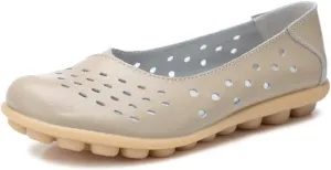 Women's Leather Shoes Loafers Slip-Ons Flats Casual Walking Driving Breathable Cutout