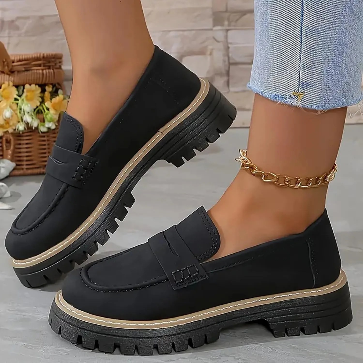Womens Loafers Shoes Platform Chunky Penny Loafer Lug Sole Comfortable Slip On Work Casual Dress Loafers Spring Shoes 2025