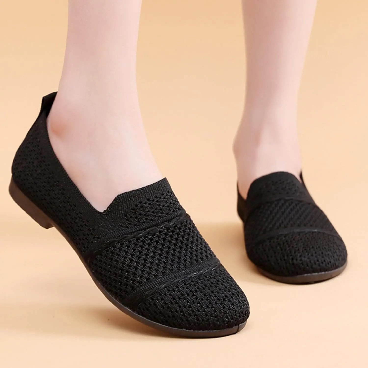 Women's L𝐨w Heel Casual Shoes Breathable Lightweight Work Shoes Soft Sole Slip On Loafers Comfortable Wide Width Orthopedic Sneakers