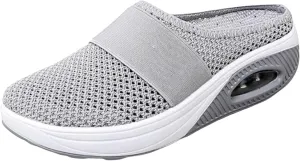 Women's Mule Shoes Air-Cushion Slip-On Walking Shoes Summer Backless Walking Sneakers Mesh Arch-Support Orthopedic Diabetic Shoe Casual Lightweight Breathable Slippers Closed Toe Slides