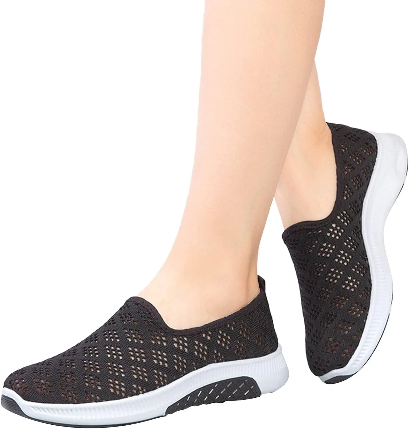 Womens Non Slip Slip On Sneakers Casual Walking Shoes Lightweight Canvas Comfortable Flats Elastic Loafers