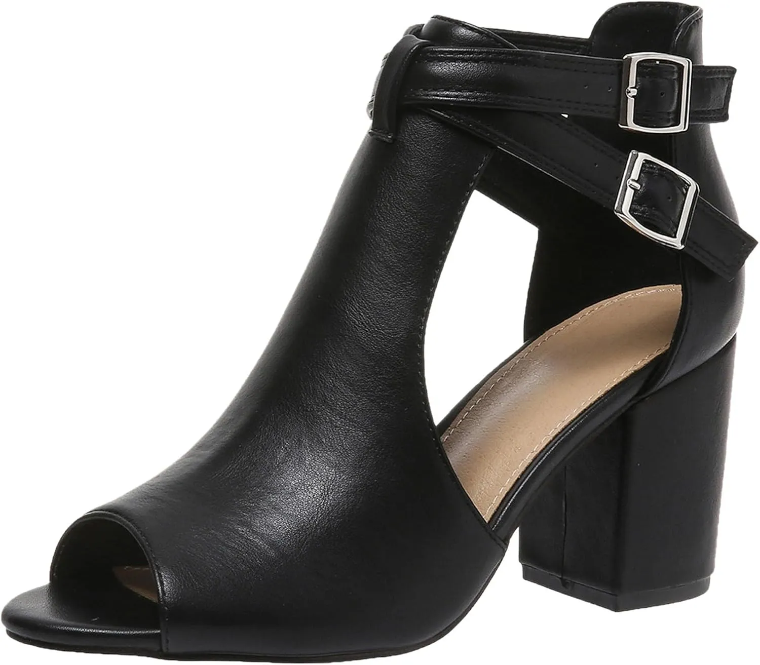 Womens Open Toe Heels Sandals 2024 Chunky Heel Cute Summer Peep Toe Dressy Trendy Ladies Spring Comfy Spring 2024 Y2K, 7, Black,brown,beige