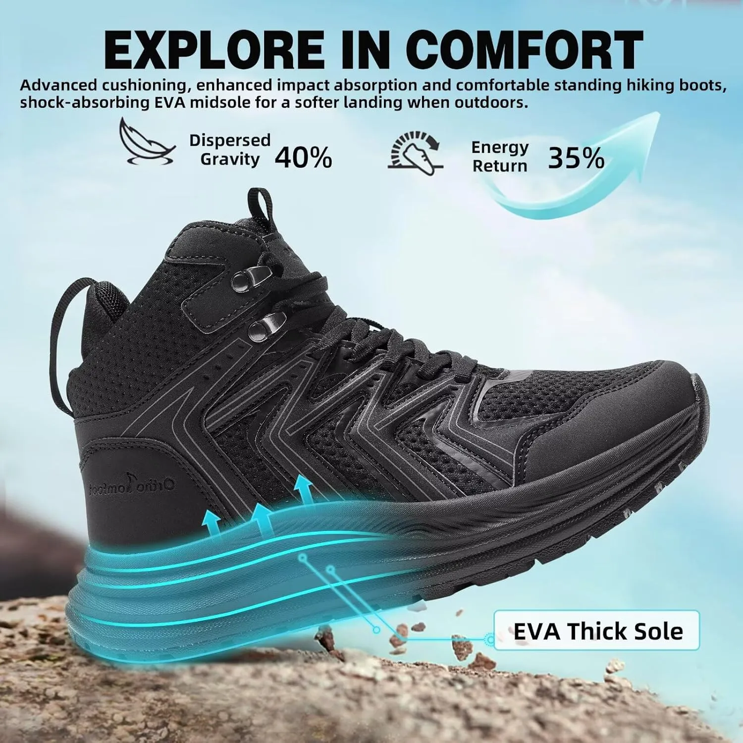 Women's Orthopedic Mid Trekking Hiking Boots: Comfortable Plantar Fasciitis Ankle Support Workout Walking Running Shoes, Orthotic Work Sport Cross Training Trail Sneakers for Feet and Heel Pain Relief