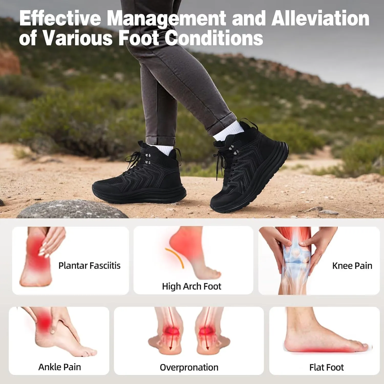 Women's Orthopedic Mid Trekking Hiking Boots: Comfortable Plantar Fasciitis Ankle Support Workout Walking Running Shoes, Orthotic Work Sport Cross Training Trail Sneakers for Feet and Heel Pain Relief
