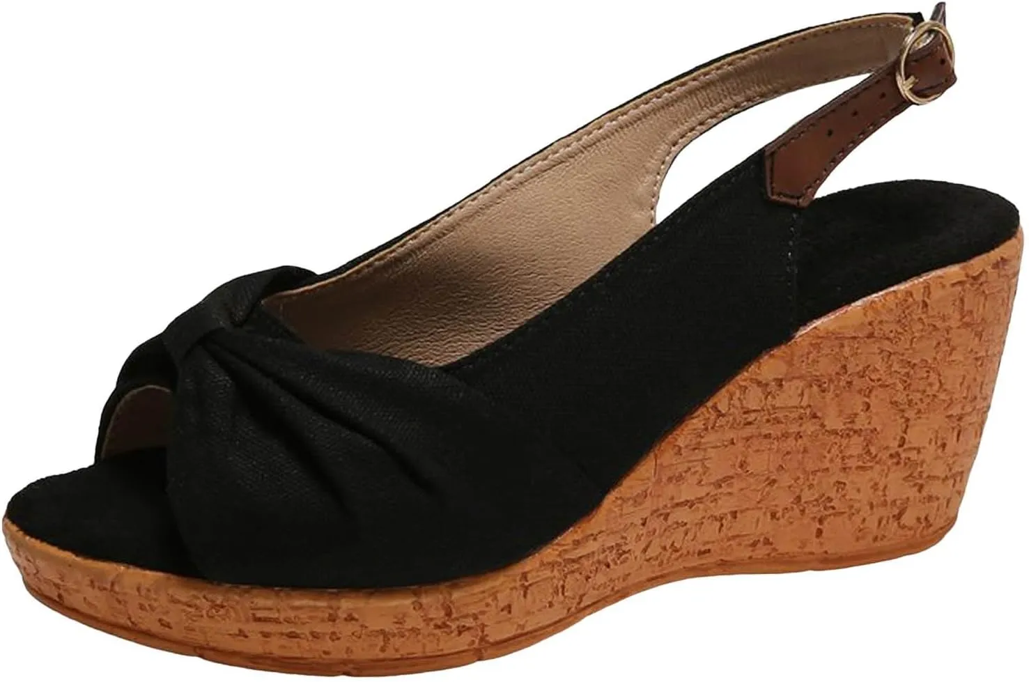 Women's Peep Toe Wedges Heels Slingback Espadrille Platform Sandals Side Bowknot Casual Shoes Platform Sandals Women