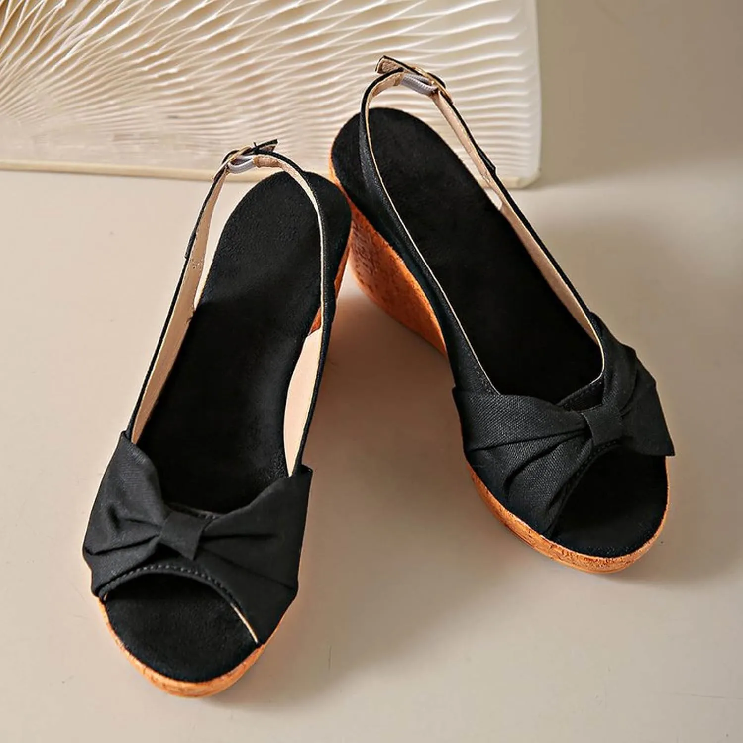 Women's Peep Toe Wedges Heels Slingback Espadrille Platform Sandals Side Bowknot Casual Shoes Platform Sandals Women