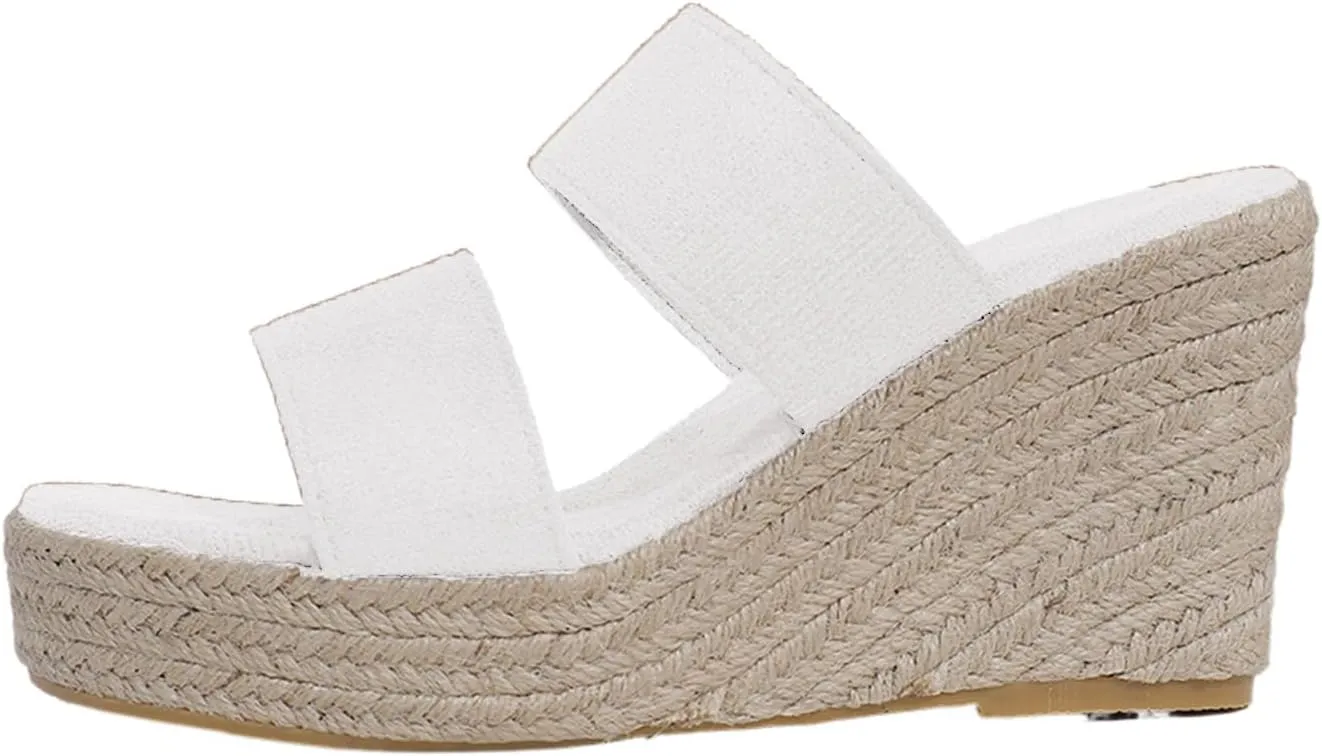 Womens Platform Espadrilles Slip On Wedge Sandals Casual Summer Open Toe Slippers High Heel Wedges Shoe Mules