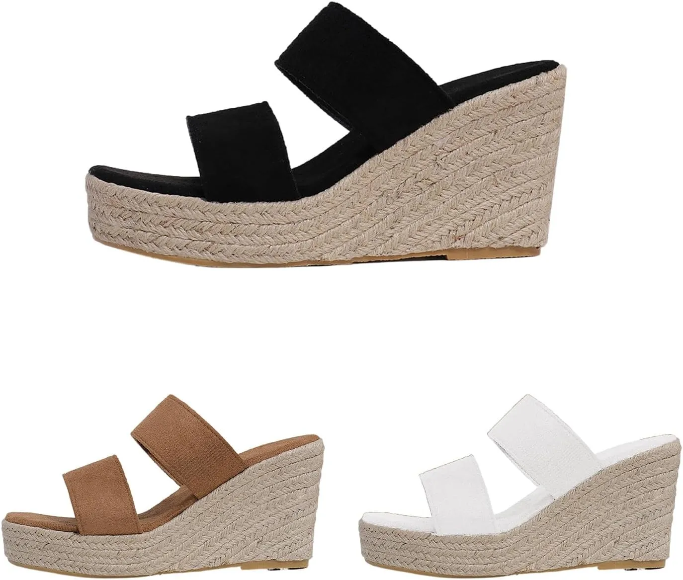 Womens Platform Espadrilles Slip On Wedge Sandals Casual Summer Open Toe Slippers High Heel Wedges Shoe Mules