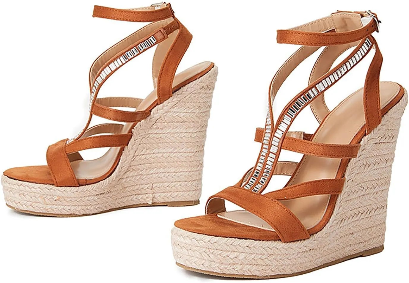 Womens Platform Sandals Women's Elastic Ankle Strap Espadrilles Summer Low Wedges Womens Comfortable Open Toe Sandal