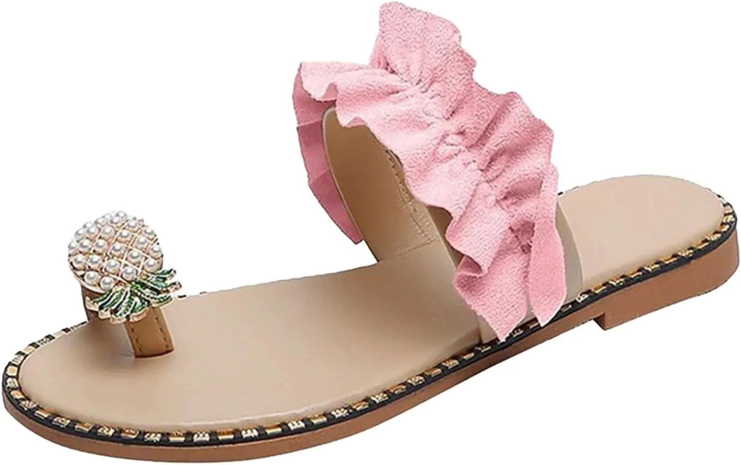 Womens Sandals Dressy Tropical Fruit Rhinestone Orthopedic Sandals For Women Slip On Flats Beach Flat Flip Flips